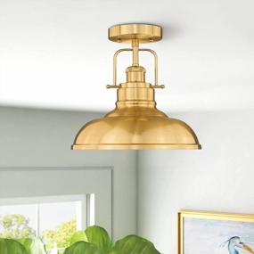 img 3 attached to Enhance Your Space With Zeyu'S 11 Inch Semi Flush Mount Ceiling Light - 2 Pack Farmhouse Brass Light With Metal Dome Shade, Gold Finish