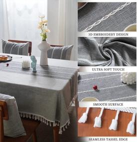 img 2 attached to Wrinkle-Free And Anti-Fading Table Cover For Kitchen & Dining - Mokani Middle Embroidery Table Cloth In Washable Cotton Linen With Tassel (55 X 55 Inch, Gray)