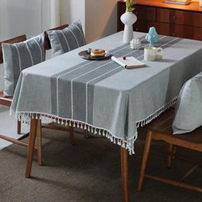 img 4 attached to Wrinkle-Free And Anti-Fading Table Cover For Kitchen & Dining - Mokani Middle Embroidery Table Cloth In Washable Cotton Linen With Tassel (55 X 55 Inch, Gray)