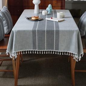 img 3 attached to Wrinkle-Free And Anti-Fading Table Cover For Kitchen & Dining - Mokani Middle Embroidery Table Cloth In Washable Cotton Linen With Tassel (55 X 55 Inch, Gray)