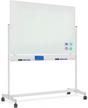 mobile glass dry erase board on wheels 60" x 40", zhidian extra-large movable portable magnetic glass whiteboard with rolling stand, includes 4 magnets 2 markers 1 eraser logo