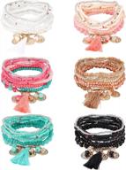 cassieca 6 комплектов богемные составные браслеты для женщин многослойные браслеты из бисера стрейч набор бохо браслеты многоцветные модные украшения логотип