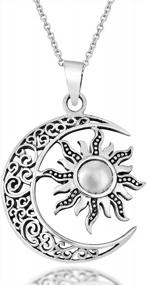 img 4 attached to Celtic-Inspired Sterling Silver Necklace With Crescent Moon And Sun Eclipse Design From AeraVida