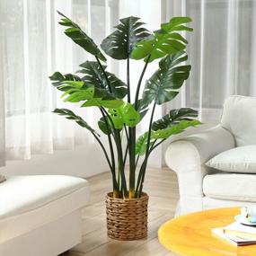 img 2 attached to 14 Leaf FOPAMTRI Artificial Monstera Deliciosa Plant - Perfect Fake Swiss Cheese Tree For Home Garden Office Decor