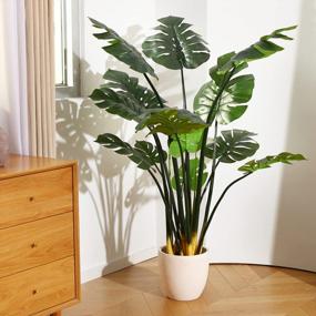 img 1 attached to 14 Leaf FOPAMTRI Artificial Monstera Deliciosa Plant - Perfect Fake Swiss Cheese Tree For Home Garden Office Decor