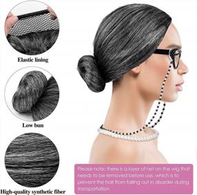 img 2 attached to 100 Days Of School Dark Gray Old Lady Wig Costume Set For Grandma Granny Glasses Artificial Pearl Necklace Halloween Dress Up Party - 5 Pieces