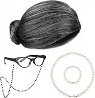 100 days of school темно-серый костюм старушки для парика для бабушки очки для бабушки ожерелье с искусственным жемчугом хэллоуин наряжаться вечеринка - 5 шт. логотип