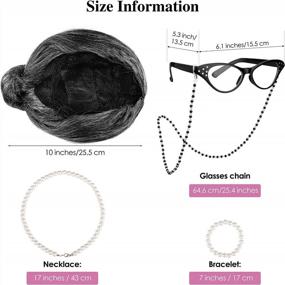 img 3 attached to 100 Days Of School Dark Gray Old Lady Wig Costume Set For Grandma Granny Glasses Artificial Pearl Necklace Halloween Dress Up Party - 5 Pieces