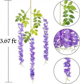 img 3 attached to 45In 3.7Ft Wisteria Artificial Flower Bushy Silk Vine Rattan Hanging Garland For Wedding Party Garden Outdoor Greenery Office Wall Decoration - 12 Pack (Purple)