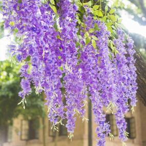 img 1 attached to 45In 3.7Ft Wisteria Artificial Flower Bushy Silk Vine Rattan Hanging Garland For Wedding Party Garden Outdoor Greenery Office Wall Decoration - 12 Pack (Purple)