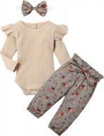 👶 cute baby girl winter outfit: kangkang baby romper + pant set in light brown - 3pcs логотип
