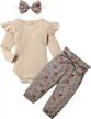 👶 cute baby girl winter outfit: kangkang baby romper + pant set in light brown - 3pcs logo