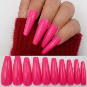 img 4 attached to 100Pc Colored Coffin Press On Nails Long Ballerina False Fake Nail Tips Rose Red Full Cover Manicure Design Acrylic Nails For Women Teen Girls (Rose Red)