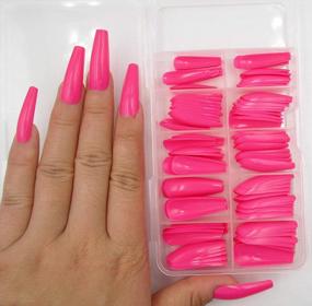 img 2 attached to 100Pc Colored Coffin Press On Nails Long Ballerina False Fake Nail Tips Rose Red Full Cover Manicure Design Acrylic Nails For Women Teen Girls (Rose Red)