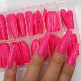 img 1 attached to 100Pc Colored Coffin Press On Nails Long Ballerina False Fake Nail Tips Rose Red Full Cover Manicure Design Acrylic Nails For Women Teen Girls (Rose Red)