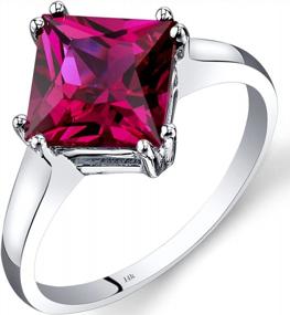 img 3 attached to 14K White Gold 3.25 Carat Princess Cut Peora Created Ruby Solitaire Ring For Women - 8Mm, Size 7