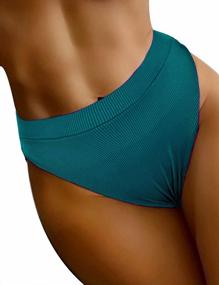img 3 attached to High Waisted Ribbed Cheeky Bikini Bottoms With High Cut For Women'S Swimsuits