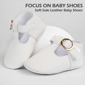 img 3 attached to HONGTEYA PU Soft-Sole T-Strap Moccasins For Baby Girls And Boys - Infant First-Walker Mary Jane Sandals Shoes