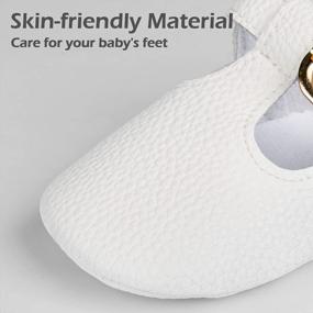 img 2 attached to HONGTEYA PU Soft-Sole T-Strap Moccasins For Baby Girls And Boys - Infant First-Walker Mary Jane Sandals Shoes
