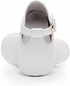 img 4 attached to HONGTEYA PU Soft-Sole T-Strap Moccasins For Baby Girls And Boys - Infant First-Walker Mary Jane Sandals Shoes