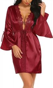 img 4 attached to Lace-Trimmed Satin Kimono Robe For Women: Sexy Nightwear, Nightgown And Sleepwear
