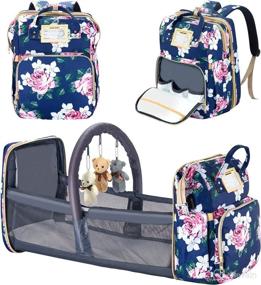 img 4 attached to 🌸 Motababy Floral Diaper Bag Backpack: 3-in-1 Organizer with Changing Station, Foldable Baby Bed, and Stroller Hook for Girls and Boys