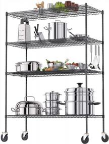 img 4 attached to NSF-Certified Commercial Grade 4-Tier Adjustable Wire Shelving With Wheels - 48X18X72" Heavy Duty Metal Storage Unit For Kitchen, Garage - Matte Black