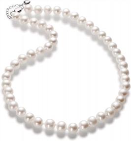 img 4 attached to High-Quality Freshwater Cultured Round Pearl Necklace In Sterling Silver With AAAA Graded White Pearls, Perfect For Women'S Neckwear In 18"/20" Length