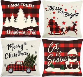 img 4 attached to Transform Your Home For The Holidays With HAJACK'S Christmas Pillow Covers - Set Of 4 Festive 18X18 Inches Throw Pillow Cases In Buffalo Plaid, Perfect For Winter And Christmas Decorations