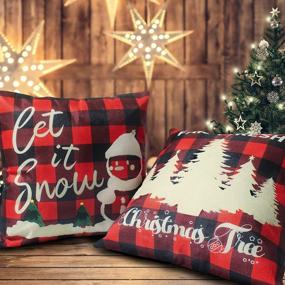 img 1 attached to Transform Your Home For The Holidays With HAJACK'S Christmas Pillow Covers - Set Of 4 Festive 18X18 Inches Throw Pillow Cases In Buffalo Plaid, Perfect For Winter And Christmas Decorations