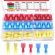 complete set of 100 nylon spade connectors kit for 22-10 gauge wiring | quick disconnect insulated male and female wire spade terminal | assortment kit n-004 by twidec logo
