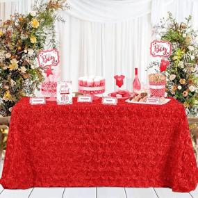 img 4 attached to QueenDream Red Tablecloth Rosette Tablecloth For Baby Shower 60X102 Inch Wedding Tablecloth Christmas Table Cloth For Party Decorations