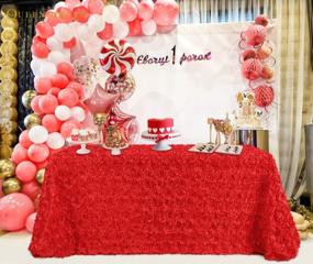 img 1 attached to QueenDream Red Tablecloth Rosette Tablecloth For Baby Shower 60X102 Inch Wedding Tablecloth Christmas Table Cloth For Party Decorations