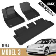 custom fit kagu floor mat (black) for 2020-2022 tesla model 3 - 3d maxpider - 1st and 2nd row logo