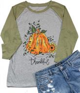 women's thanksgiving 3/4 sleeve raglan baseball tee - thankful pumpkin and sunflower graphic logo