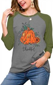 img 2 attached to Women'S Thanksgiving 3/4 Sleeve Raglan Baseball Tee - Thankful Pumpkin And Sunflower Graphic