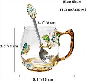 img 1 attached to Tea Cup Glass Coffee Mugs(12 Oz), Handmade Enamel Cups With Spoon Set, Mother'S Day Gifts For Mom/Grandma, Birthday Wedding Anniversary Christmas Gifts For Women. (Light Blue, Short)