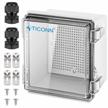 ticonn waterproof electrical junction box ip67 abs plastic enclosure with hinged cover with mounting plate, wall brackets, cable glands (clear, 5.9"x5.9"x3.5") logo