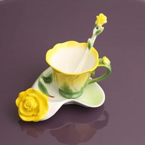 img 3 attached to Набор розовых чайных чашек и блюдец (желтый) от Beddinginn
