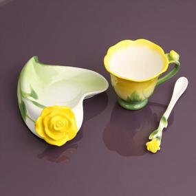img 2 attached to Pink Tea Cups And Saucers Set (Yellow) By Beddinginn