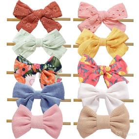 img 4 attached to 🎀 10-Pack Linen Baby Bow Headbands - Cute Hair Accessories for Baby Girls, Nylon Hairbands, Bows for Newborns, Infants, and Toddlers