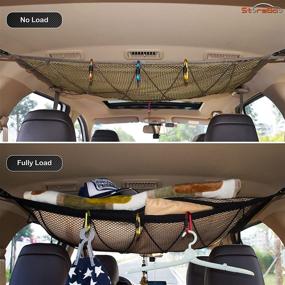 img 1 attached to 🔝 Car Roof Ceiling Cargo Net Pocket: Spacious 2-Layer Mesh Bag for Efficient Travel and Storage Organization, Includes 3PCS Carabiner (Black Plus)