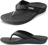 v.step orthopedic leather flip flops with arch support for plantar fasciitis - men and women's adjustable sandals in black logo