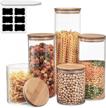 set of 5 luvan glass jars with airtight bamboo lids and labels for pantry organization and kitchen storage - perfect for storing cookies, candy, flour, coffee beans, pasta and more! logo