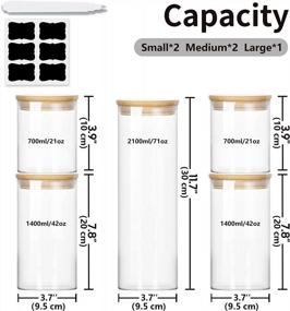 img 3 attached to Set Of 5 Luvan Glass Jars With Airtight Bamboo Lids And Labels For Pantry Organization And Kitchen Storage - Perfect For Storing Cookies, Candy, Flour, Coffee Beans, Pasta And More!