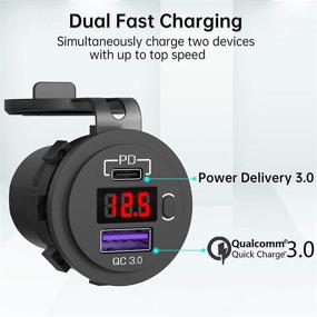 img 3 attached to 🔌 Ouffun Dual PD & QC 3.0 Ports 12V USB C Car Charger Socket with Button Switch - Fast Charging Adapter for Car, Boat, Marine, Bus, Golf Cart, RV, Motorcycle