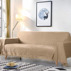 img 4 attached to Protect Your Couch With TAOCOCO'S Stylish Slipcovers - Sofa Cover With Tassels, Perfect For Pets - Sectional & Blanket Options Available (90" X 133", Khaki)