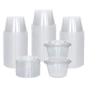 img 4 attached to 🍱 100 Sets of 4 oz Small Plastic Containers with Lids for Jello Shots, Disposable Portion Cups, Condiments, Sauces, and Dressings