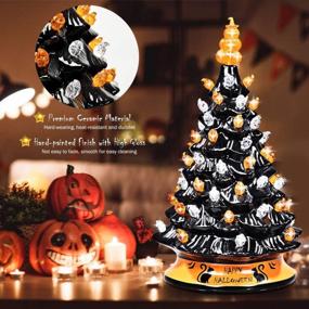 img 2 attached to Spooky Chic: DREAMADE 15" Hand-Painted Battery Powered Ceramic Halloween Tree With 12 Built-In Lights – Perfect Forever Lighted Centerpiece Decoration