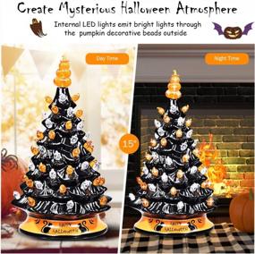 img 3 attached to Spooky Chic: DREAMADE 15" Hand-Painted Battery Powered Ceramic Halloween Tree With 12 Built-In Lights – Perfect Forever Lighted Centerpiece Decoration